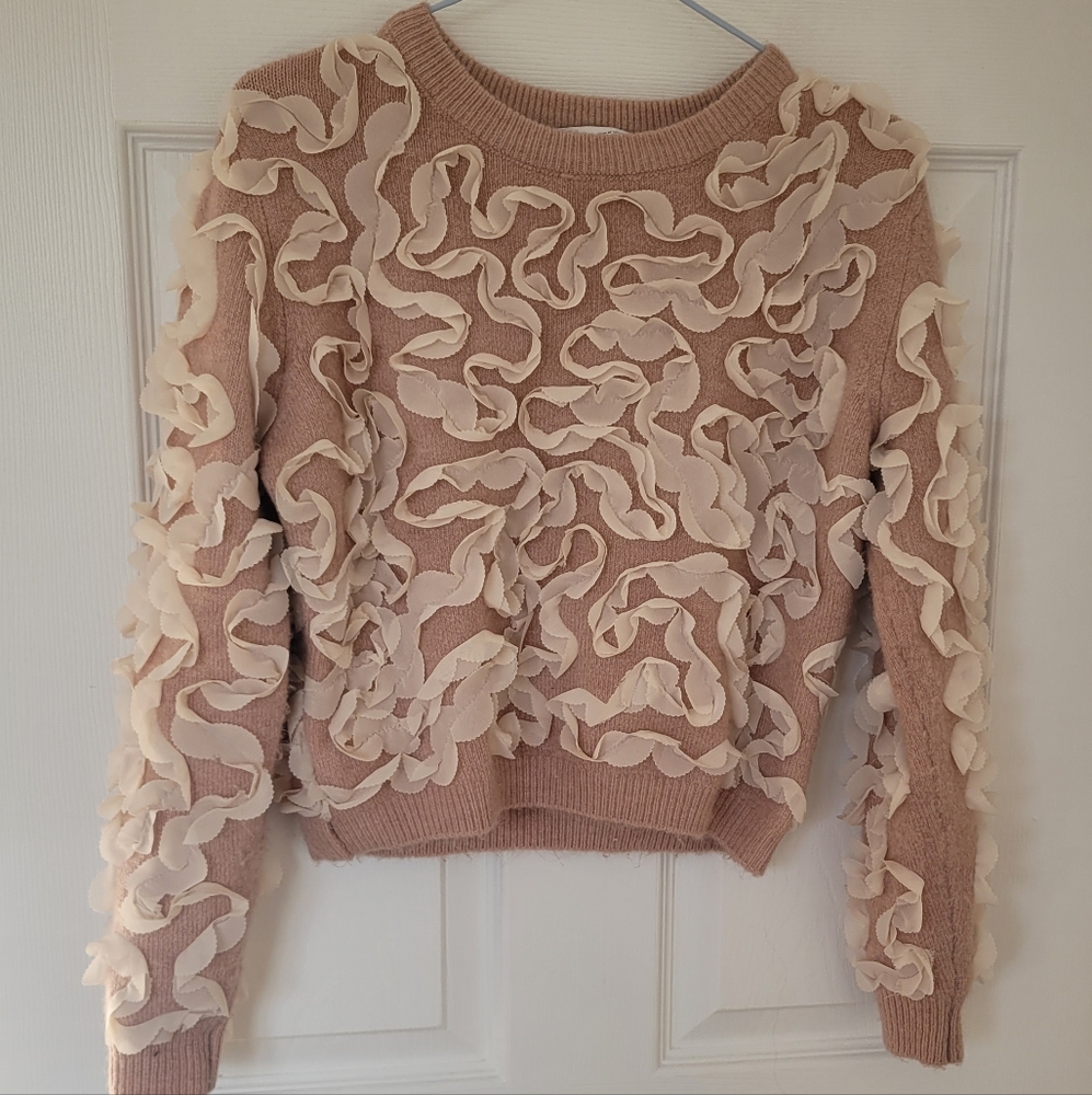Zara Maximalist Blush/Beige Sweater with Ribbon Detail
